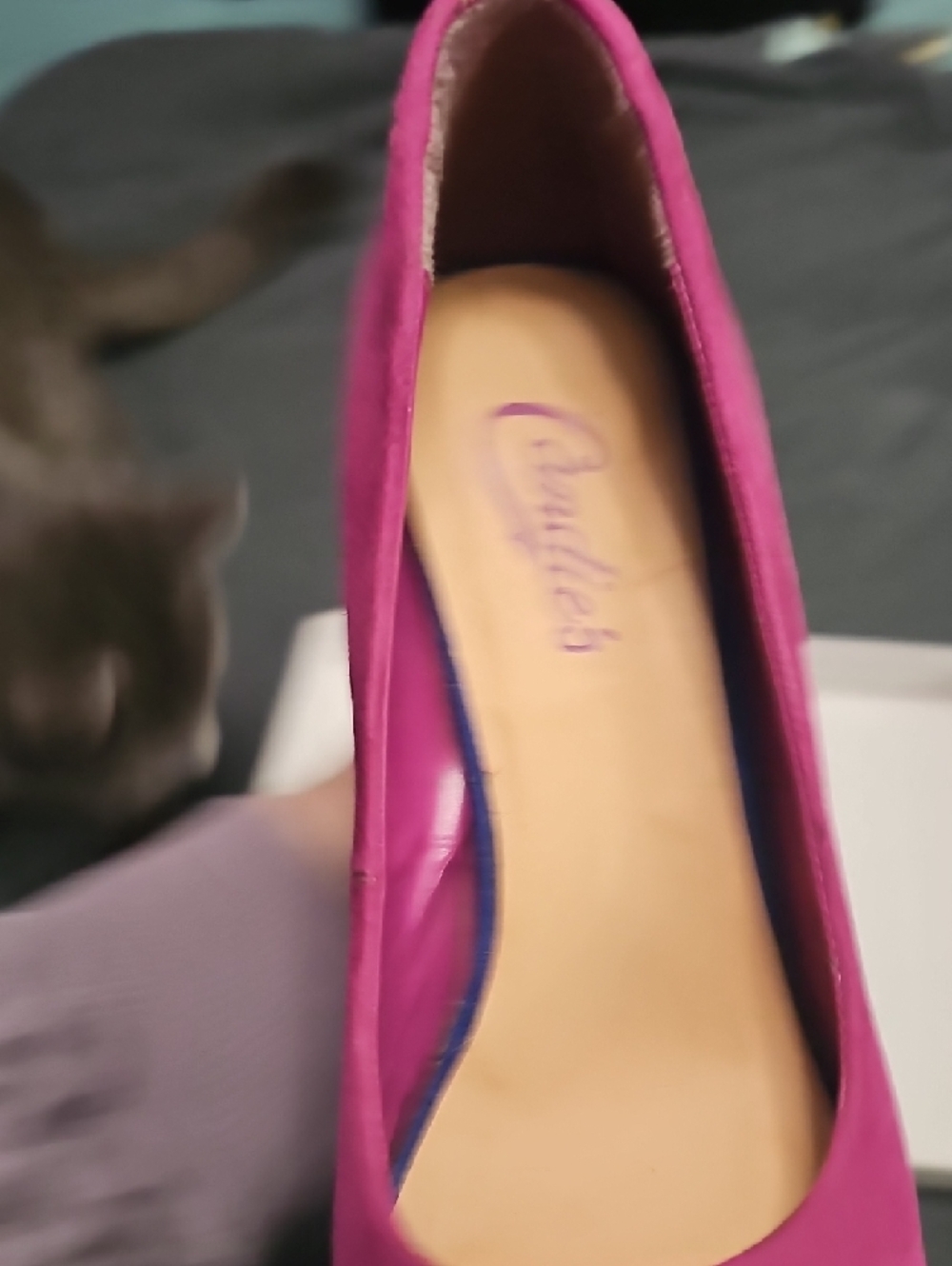 Candie's Fuchsia Open-Toe Pumps with Blue Accents - Picture 7 of 11